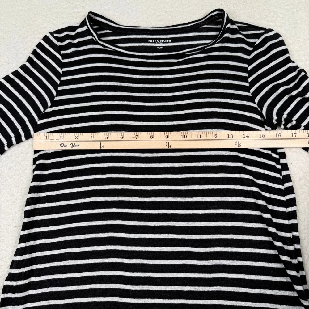 Eileen Fisher T-Shirt Dress Petite Small PS Black White Stripe Organic Linen - Picture 6 of 11